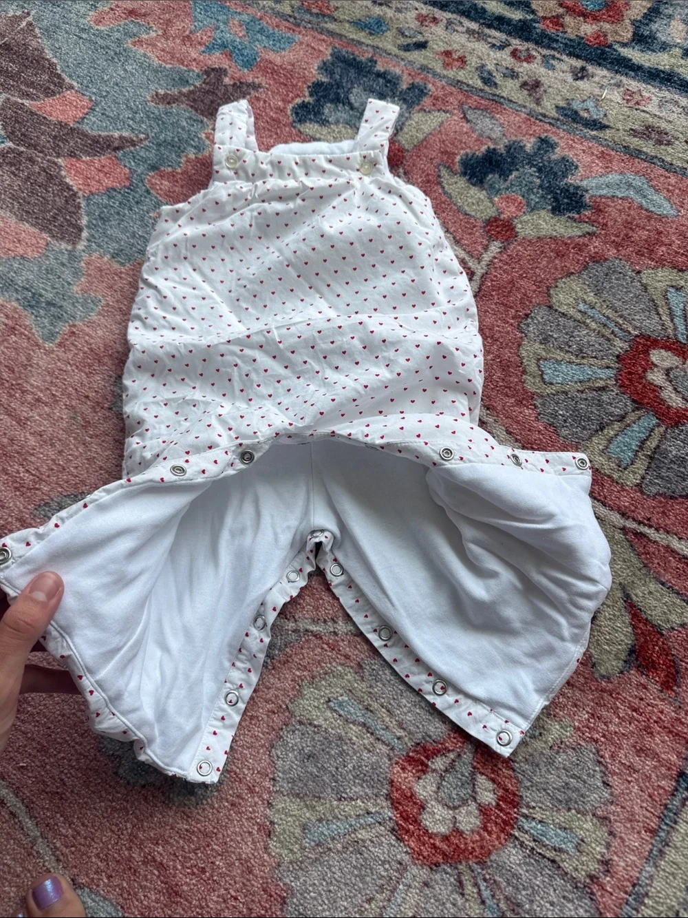 Jacadi French Paris puffer overalls white tiny red hearts 12 months 100% cotton